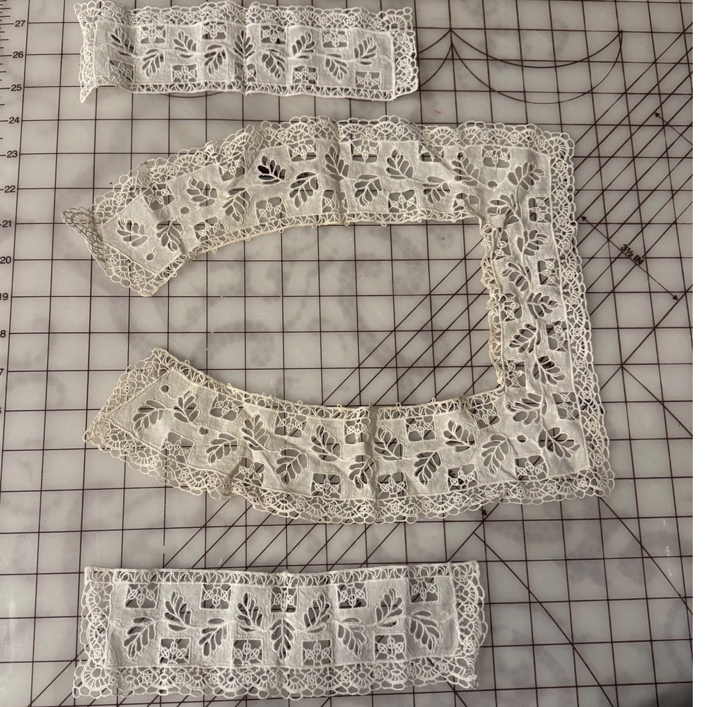 Antique White Lace Collar and Cuff Set Cutwork Floral Embroidery Victorian Style - Picture 2 of 12